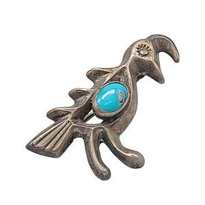 Felix Joe Sterling Silver Kokopelli Brooch Turquoise Stone Native American Pin